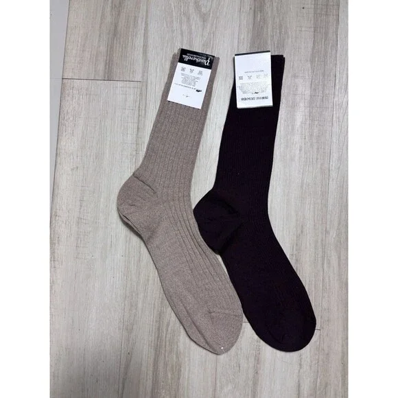 Pantherella Packington 5x1 Merino Wool KnitSocks - Maroon / Neutral 11.5 2 Lot